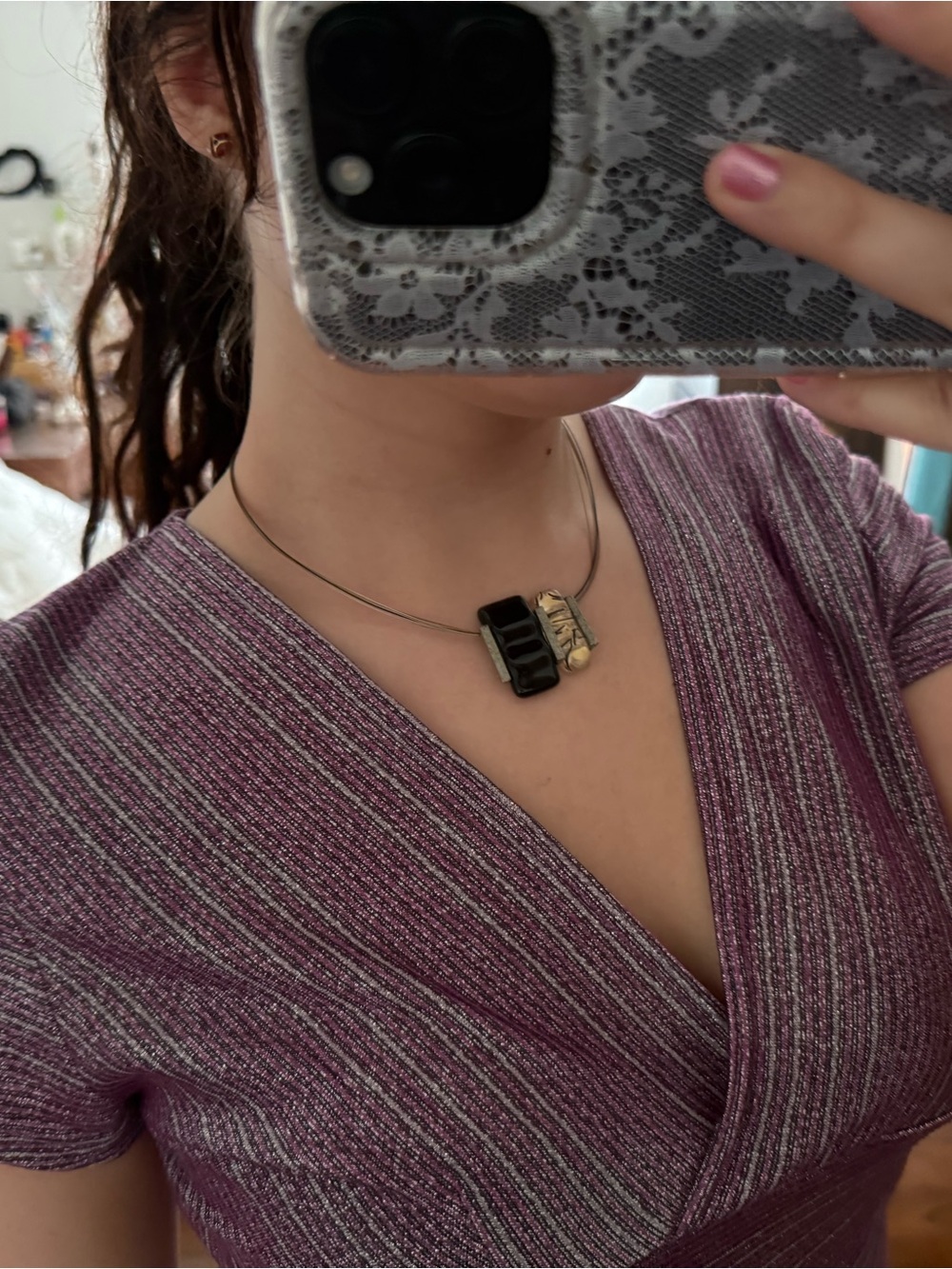 Gold and Black Modern Pendant Necklace - Women Jewelry